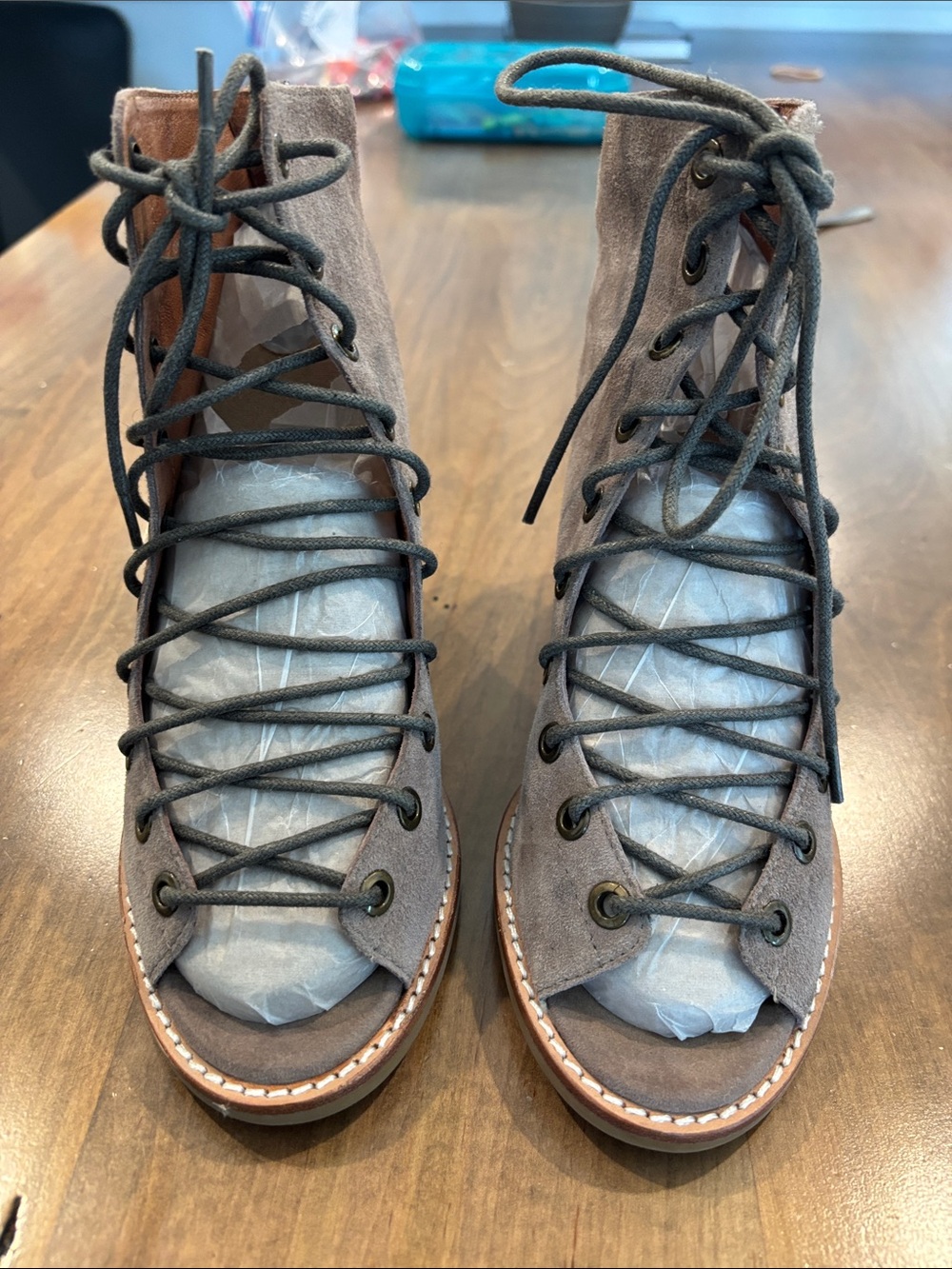 Jeffrey Campbell Taupe Suede Lace-Up Ankle Boots